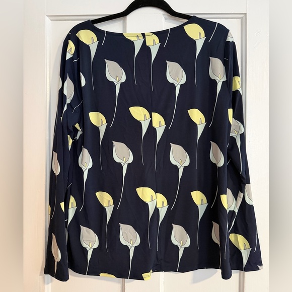 Ann Taylor Factory Navy Leaf Print Twist Blouse XL - Picture 3 of 8